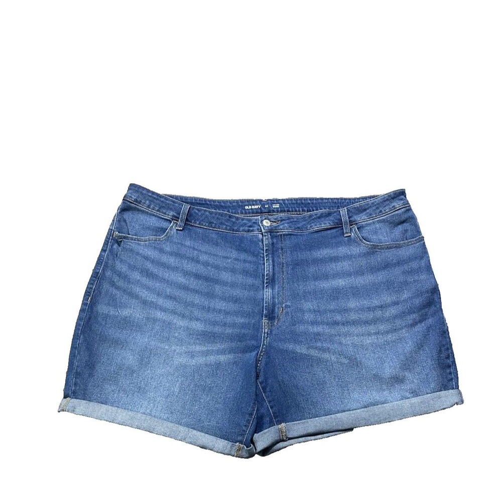 Old Navy Wow High Rise Jean Shorts Womens 24 Plus Size Roll Up Medium Wash Denim